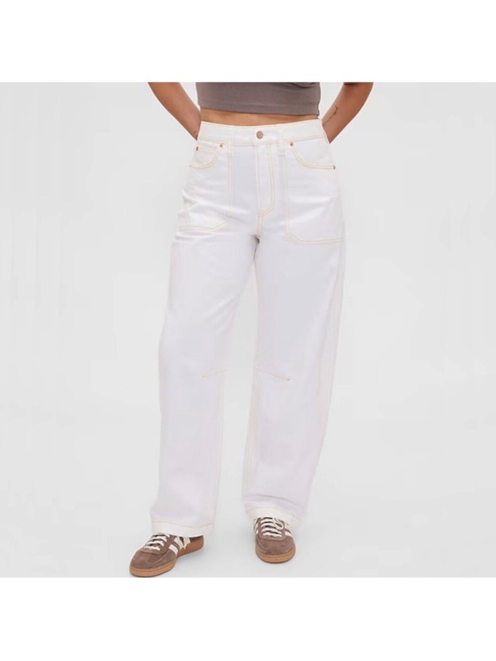 Gap Curvy High Rise Barrel Jeans in White Wash NWT 27 TALL